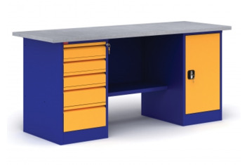 Металлический верстак двухтумбовый с тумбой и драйвером Paks ВП - 4