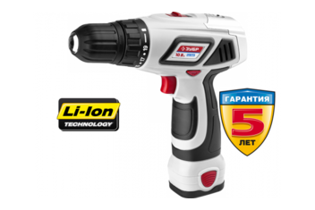 Дрель-шуруповерт ЗУБР 2-x скоростная, 10.8В, 1.5Ач Li-Ion аккум., 0-350/0-1100об/мин, реверс, кейс с аксессуарами